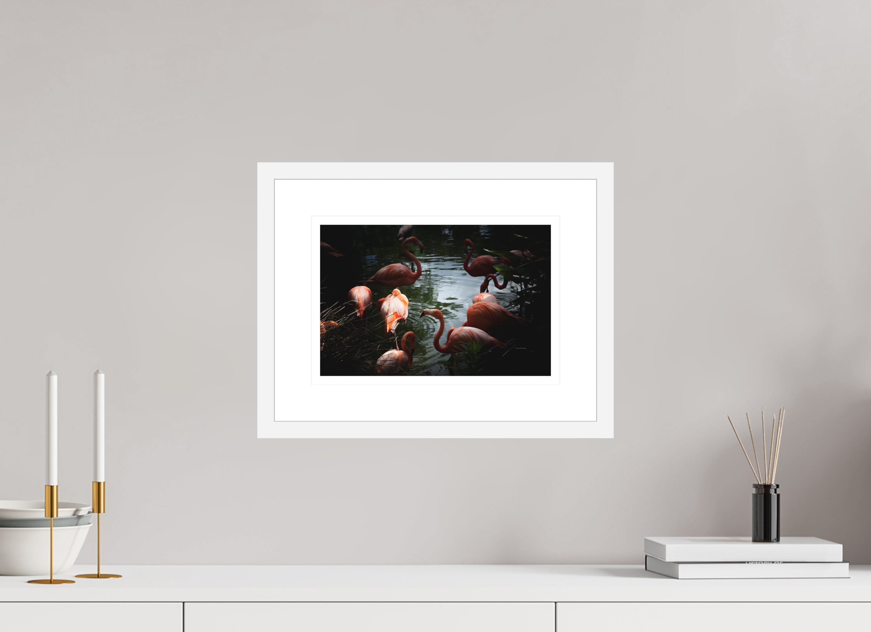12 x 8″, FRAME - SOLID WOOD [FUJIFLEX] FLAMINGOS
