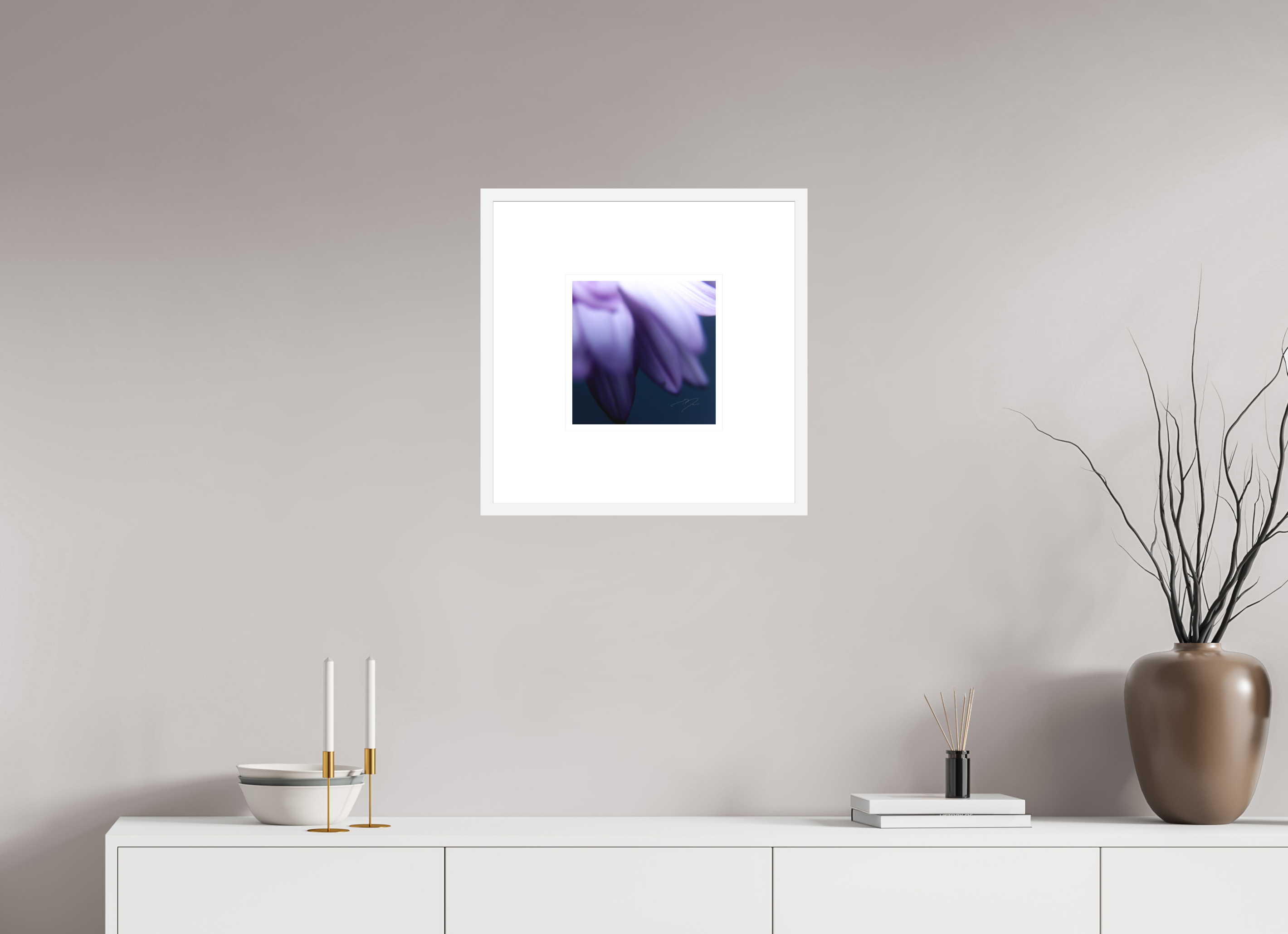 10 x 10″, FRAME SOLID WOOD [FUJIFLEX HIGH GLOSS MATTE FLOAT GLASS] PETALS' EDGE