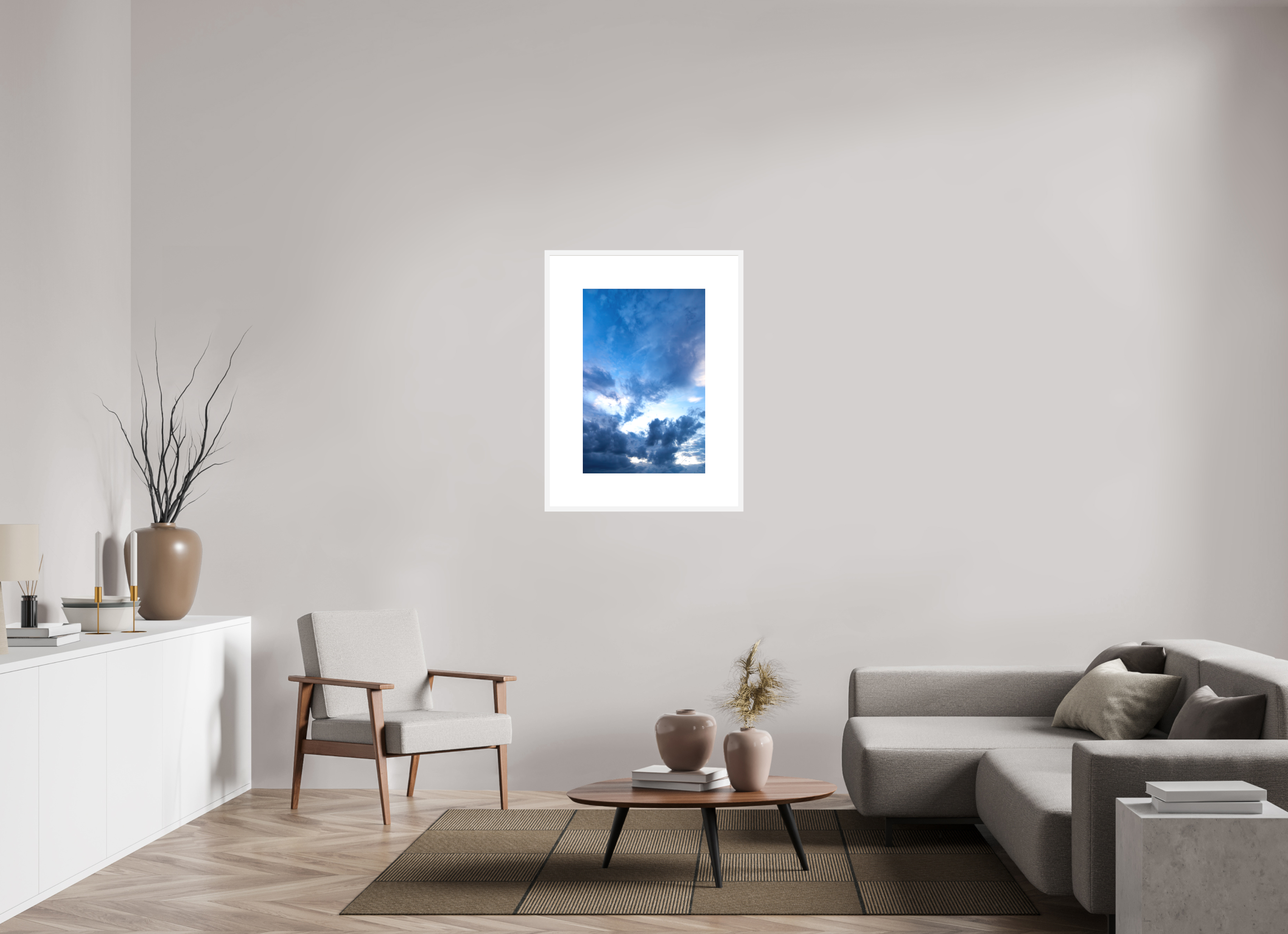 20 x 30″, FRAME SOLID WOOD [FUJIFLEX HIGH GLOSS MATTE FLOAT GLASS] BLUES OF SKY