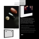 Fujiflex high gloss frame solid wood with stones and text on a white background