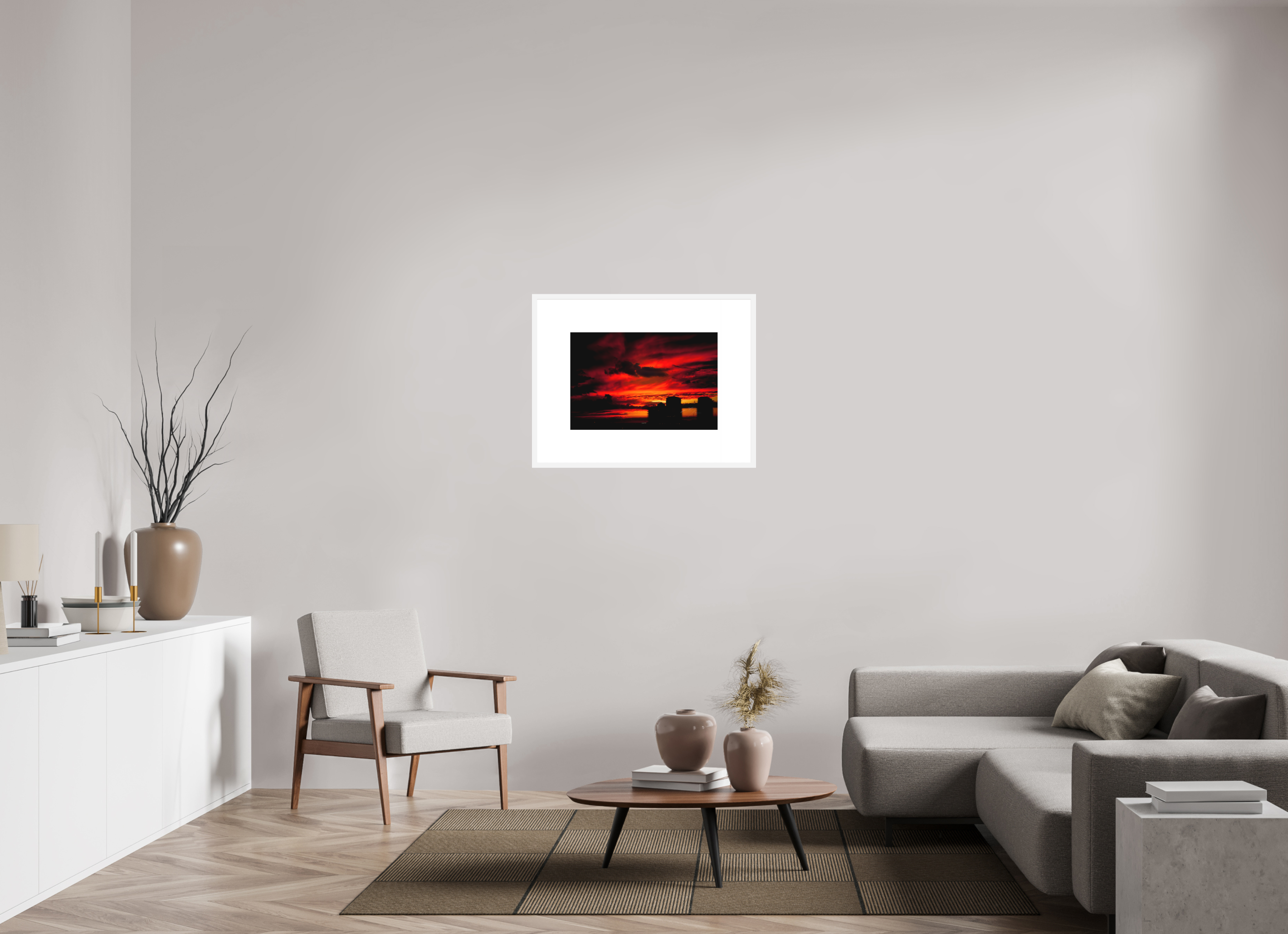 24 x 16″, FRAME SOLID WOOD [FUJIFLEX HIGH GLOSS MATTE FLOAT GLASS] RED SKY