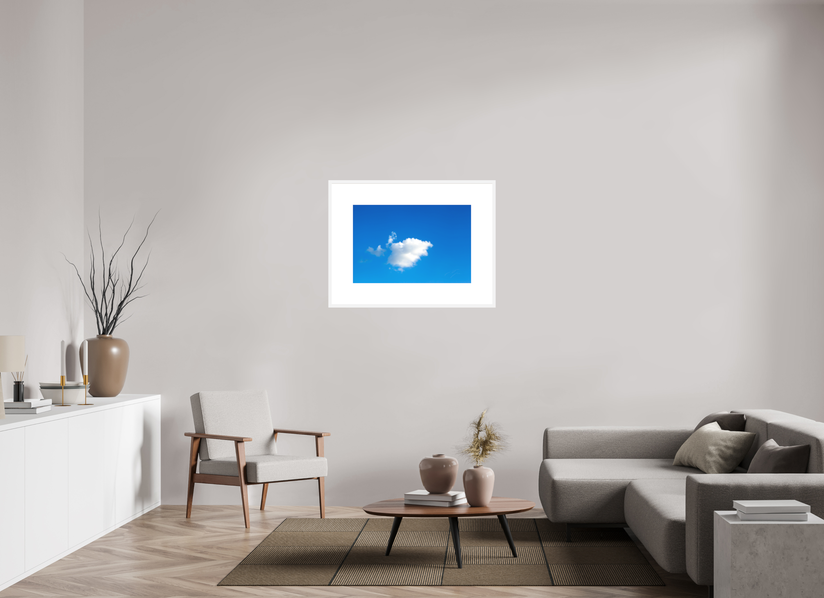 30 x 20″, FRAME SOLID WOOD [FUJI CRYSTAL DP II MATTE FLOAT GLASS] A SINGLE CLOUD